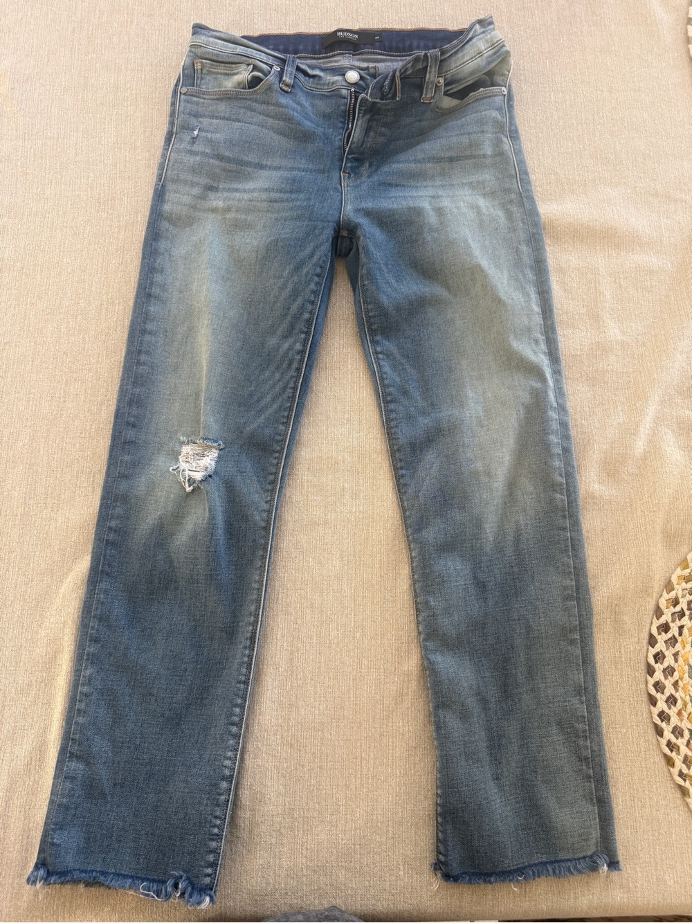 Hudson Jeans Straight Leg Distressed Mid Blue